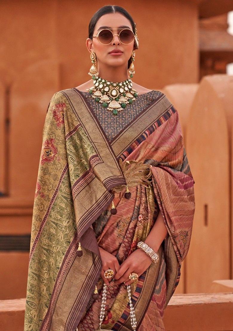 Multicolour Digital Print Silk Sarees