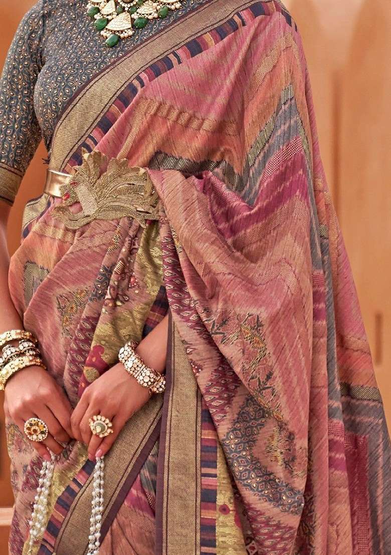 Multicolour Digital Print Silk Blend Sarees for Diwali and Festive Wear - Indya