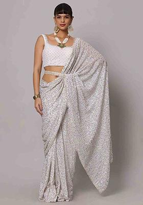 White Sequin Embroidered Georgette Sarees