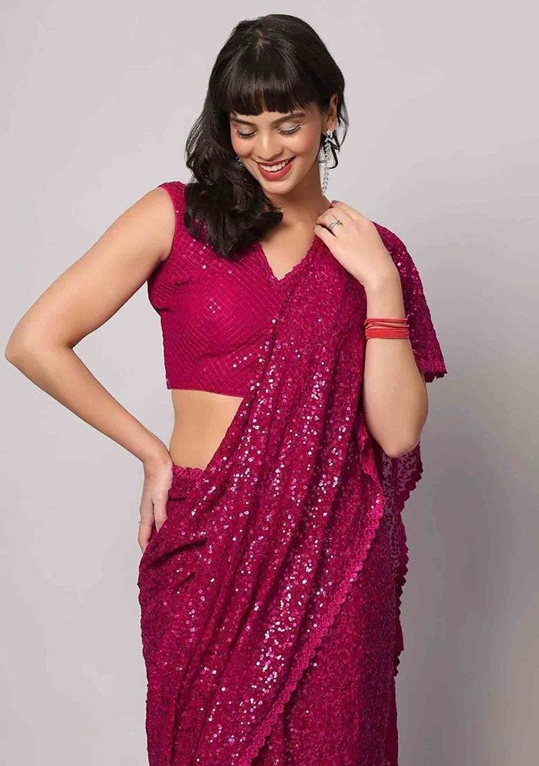 Pink Sequin Embroidered Georgette Sarees