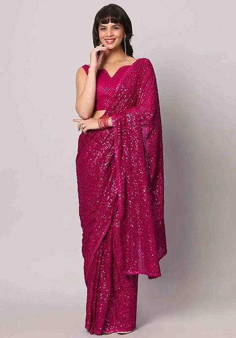 Pink Sequin Embroidered Georgette Sarees