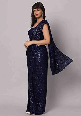 Navy Blue Sequin Embroidered Georgette Sarees