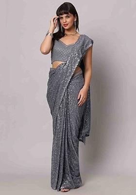 Grey Sequin Embroidered Georgette Sarees