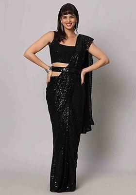 Black Sequin Embroidered Georgette Sarees