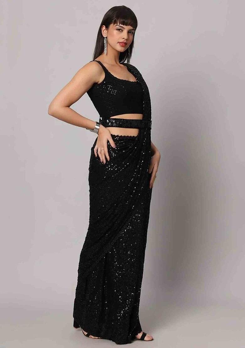 Black Sequin Embroidered Georgette Sarees