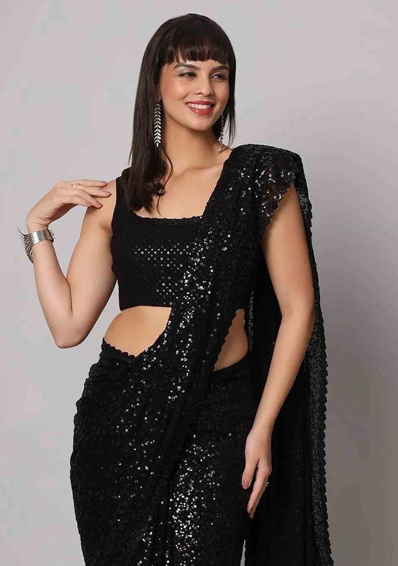Black Sequin Embroidered Georgette Sarees