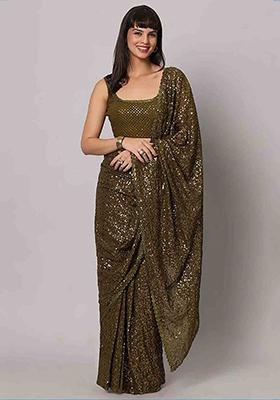 Green Sequin Embroidered Georgette Sarees