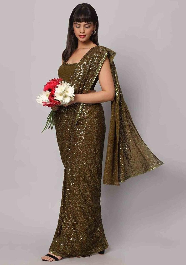 Green Sequin Embroidered Georgette Sarees