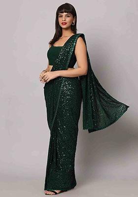 Green Sequin Embroidered Georgette Sarees