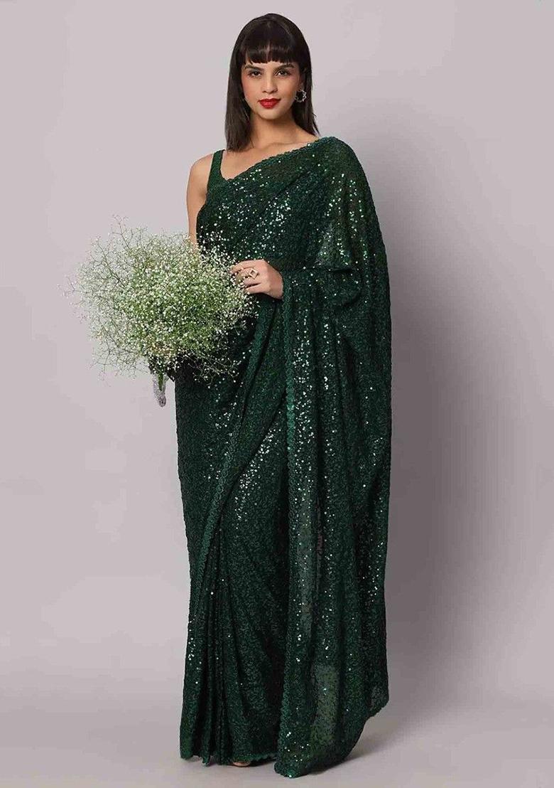 Green Sequin Embroidered Georgette Sarees