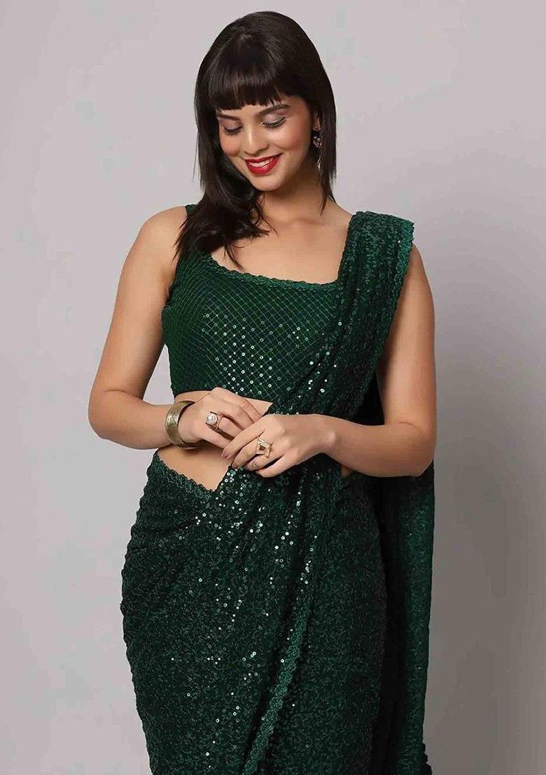 Green Sequin Embroidered Georgette Sarees