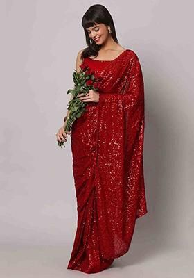 Red Sequin Embroidered Georgette Sarees