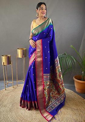 Blue Zari Weaving Paithani Sarees