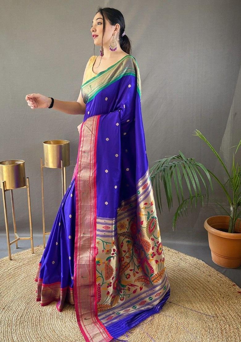 Blue Zari Weaving Paithani Sarees