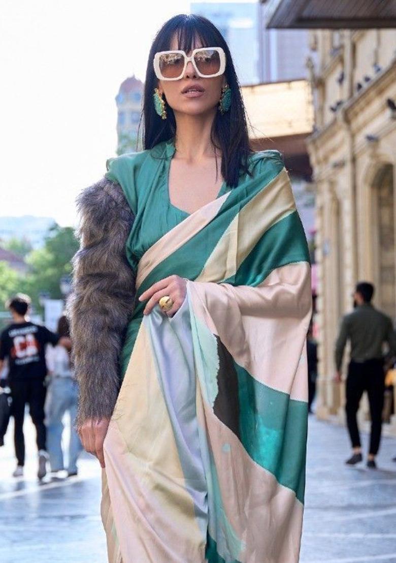 Multicolour Digital Print Satin Sarees