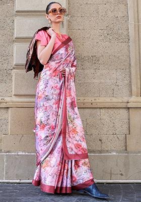 Lavender Digital Print Satin Sarees