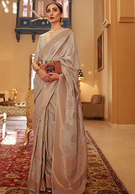 Grey Zari Weaving Silk Sarees