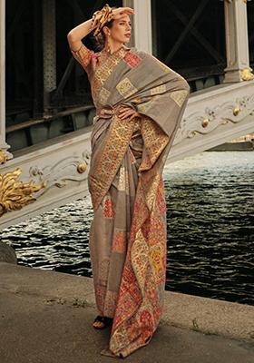 Brown Zari Woven Silk Sarees