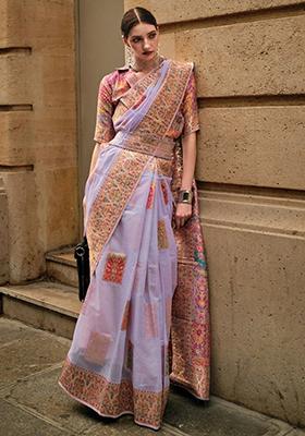 Lavender Zari Weaving Silk Sarees