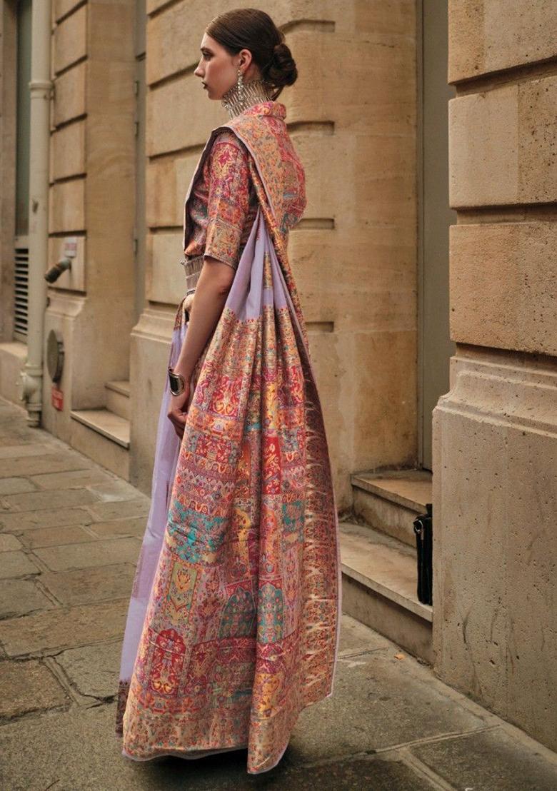 Lavender Zari Weaving Silk Sarees