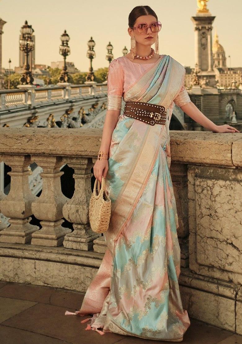 Multicolour Zari Weaving Satin Sarees