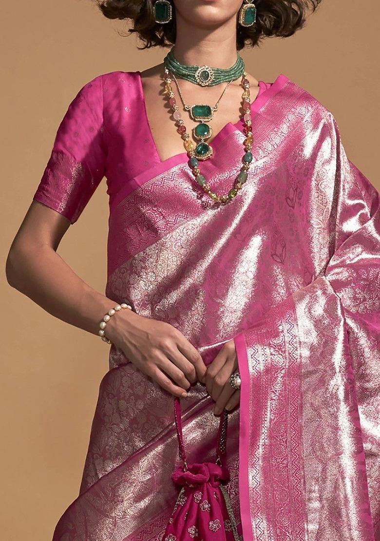 Pink Zari Woven Silk Sarees