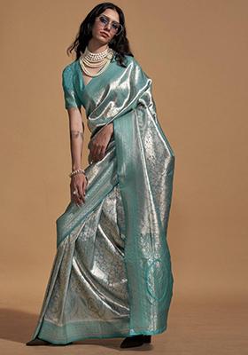 Sky Blue Zari Weaving Silk Sarees