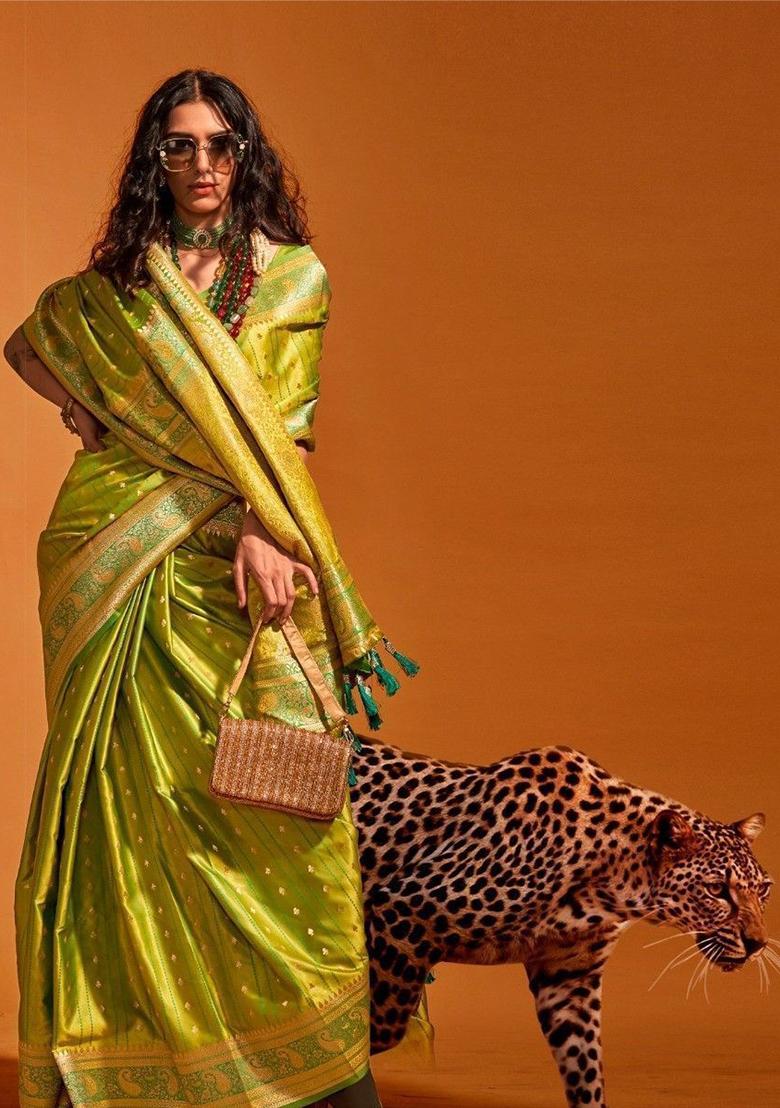 Green Zari Weaving Satin Sarees