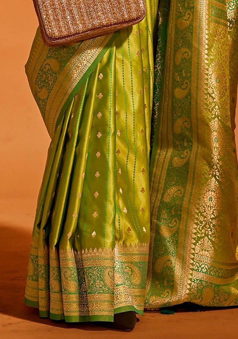 Green Zari Weaving Satin Sarees