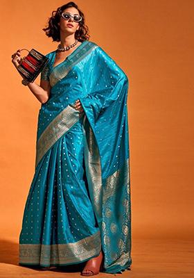 Sky Blue Zari Weaving Satin Sarees