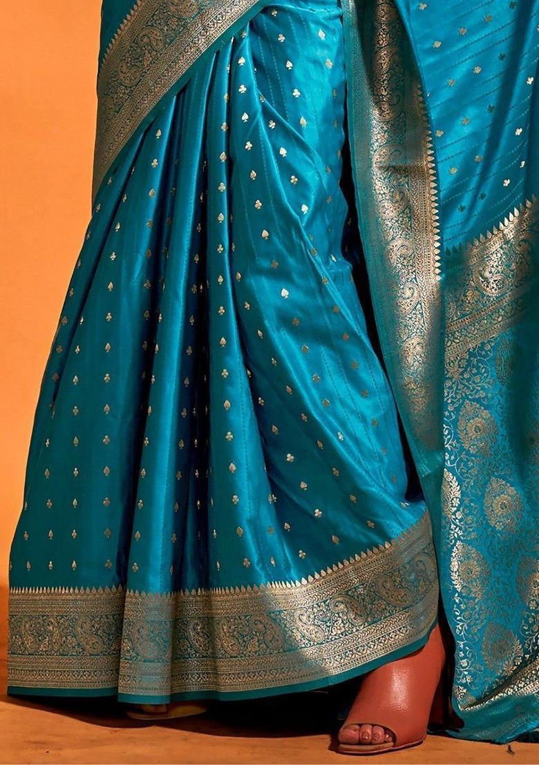 Sky Blue Zari Weaving Satin Sarees