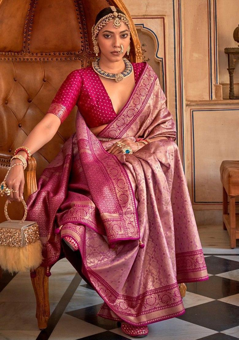 Purple Zari Weaving Silk Sarees
