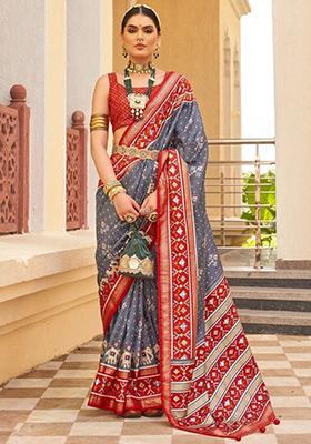 Grey Printed Patola Sarees