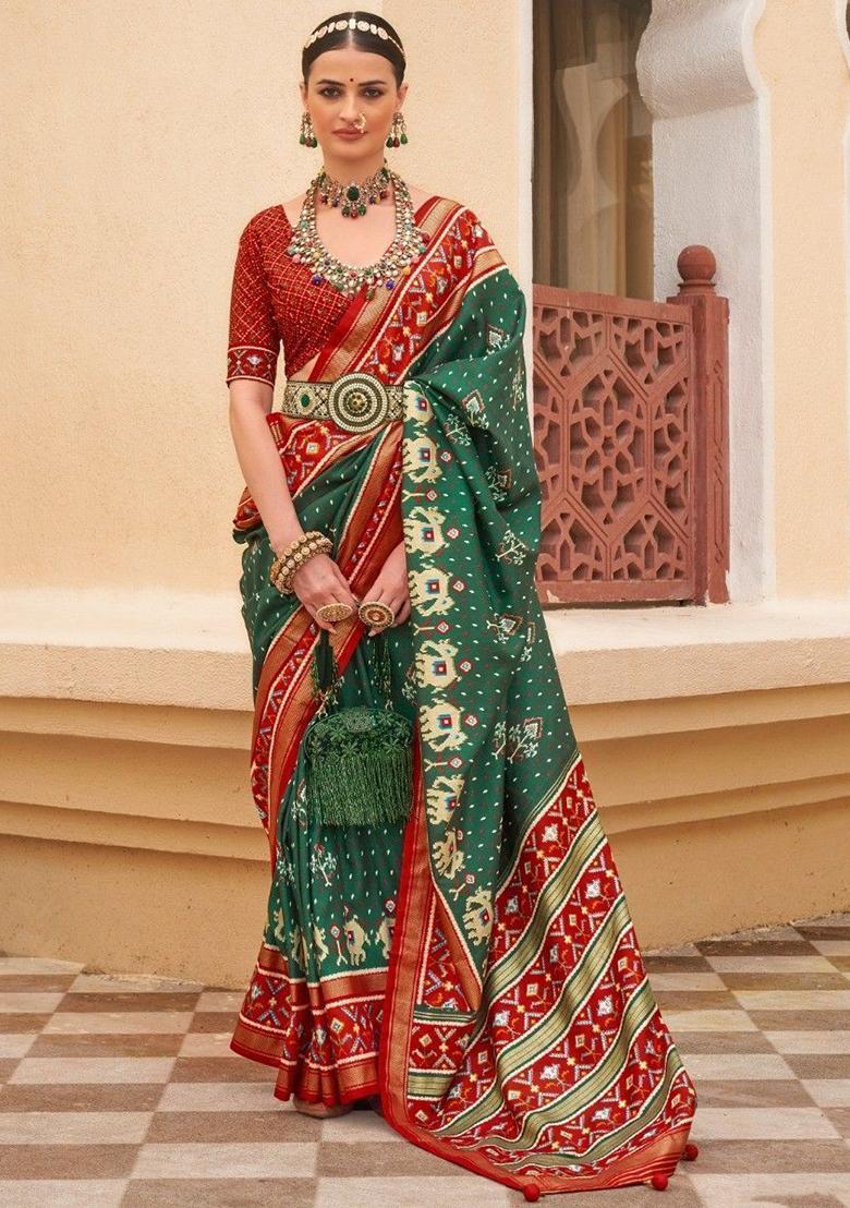 Green Printed Patola Sarees