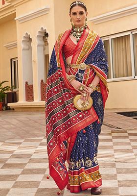 Navy Blue Printed Patola Sarees