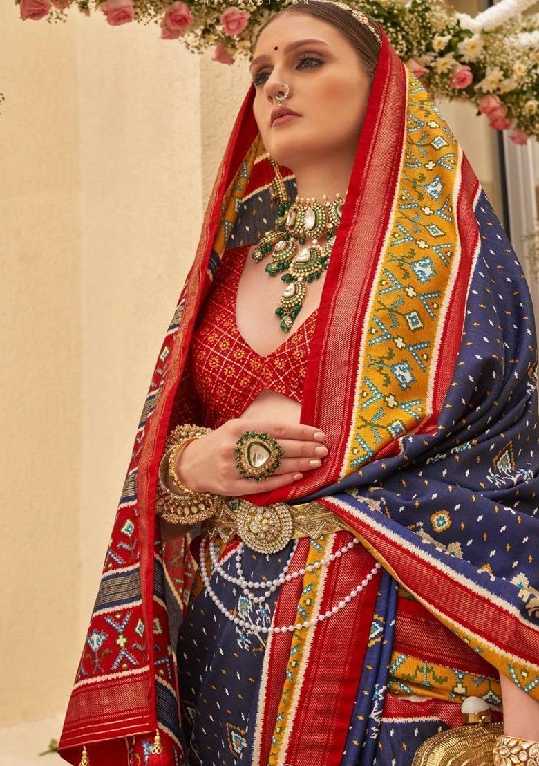 Navy Blue Printed Patola Sarees