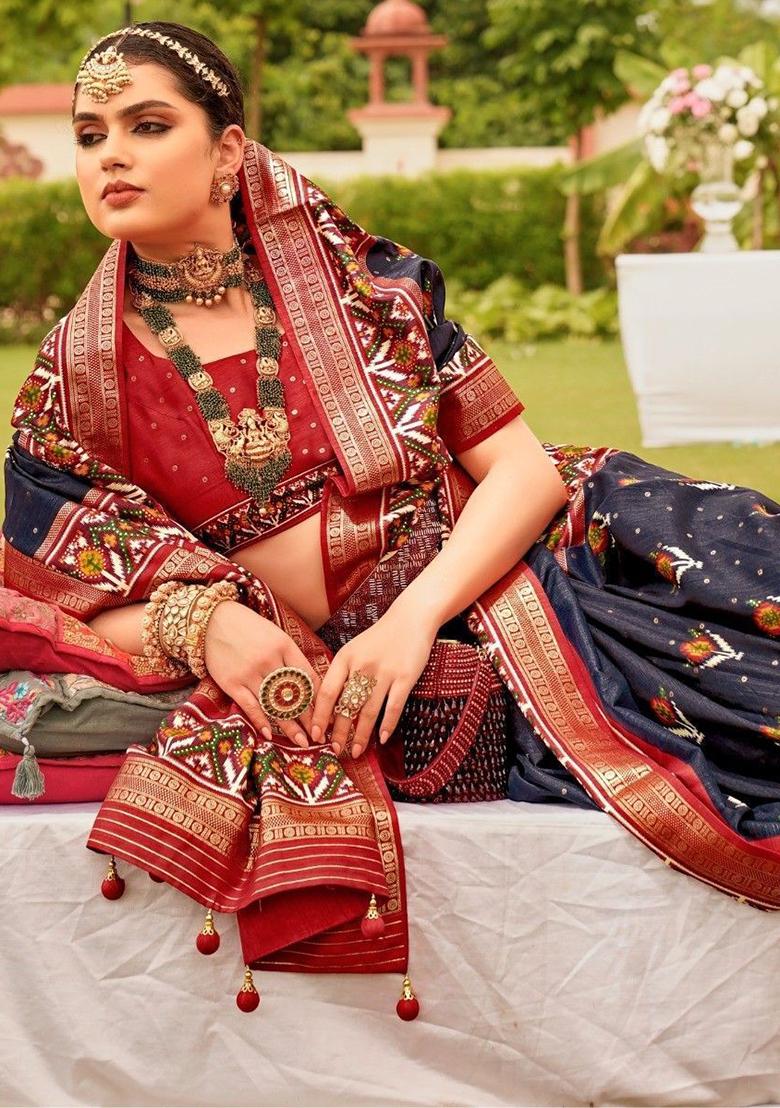 Navy Blue Printed Patola Sarees