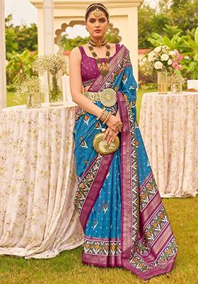 Blue Printed Patola Sarees