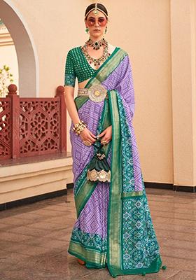 Lavender Digital Print Silk Sarees