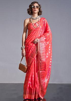 Red Zari Weaving Silk Sarees