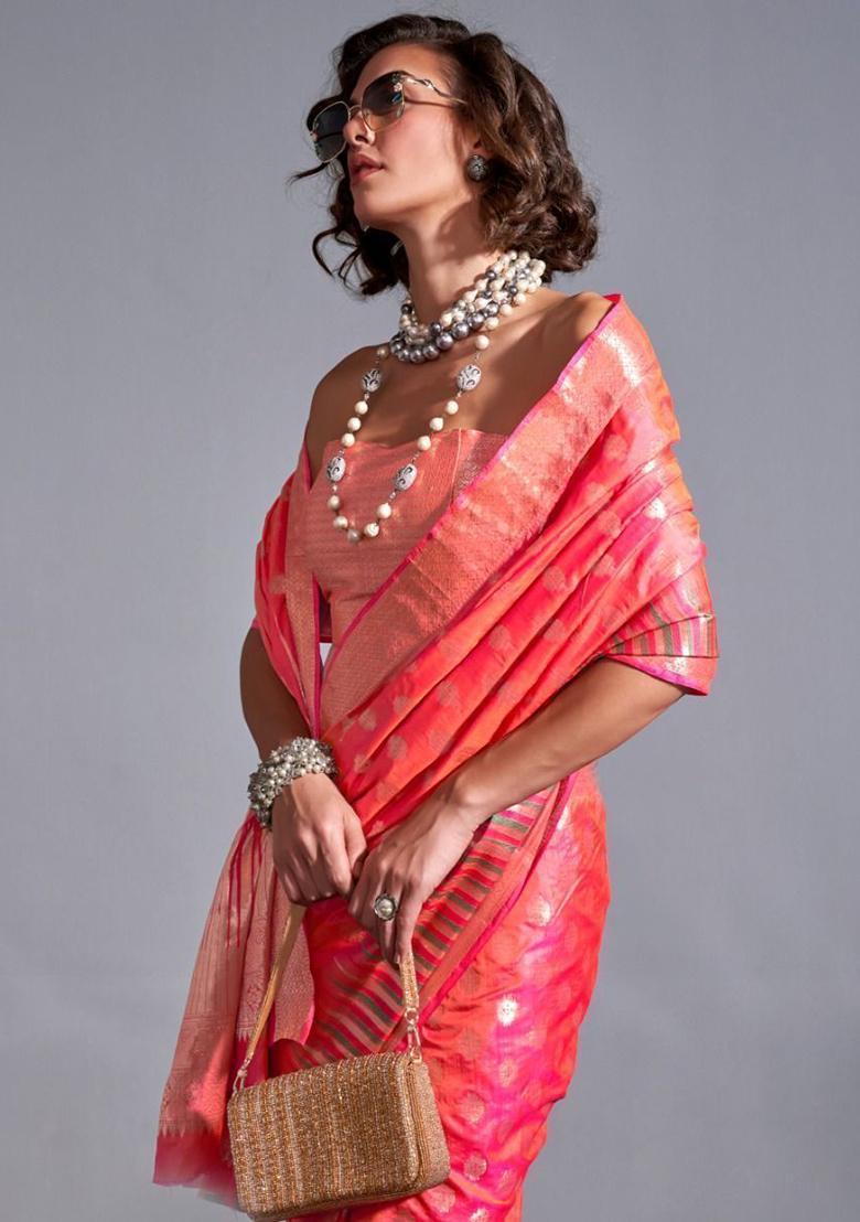 Red Zari Weaving Silk Sarees