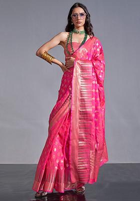 Pink Zari Weaving Silk Sarees