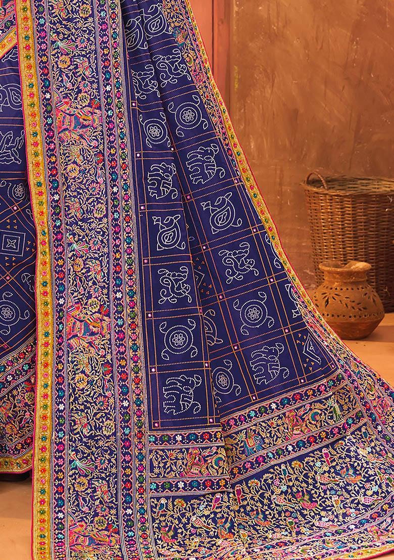 Blue Mirror Work Banarasi Silk  Sarees