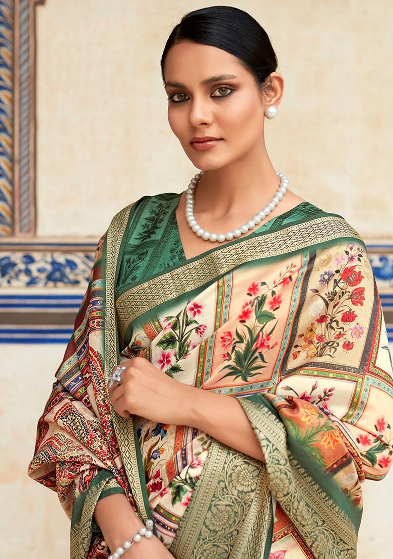 Multicolour Digital Print Silk Sarees