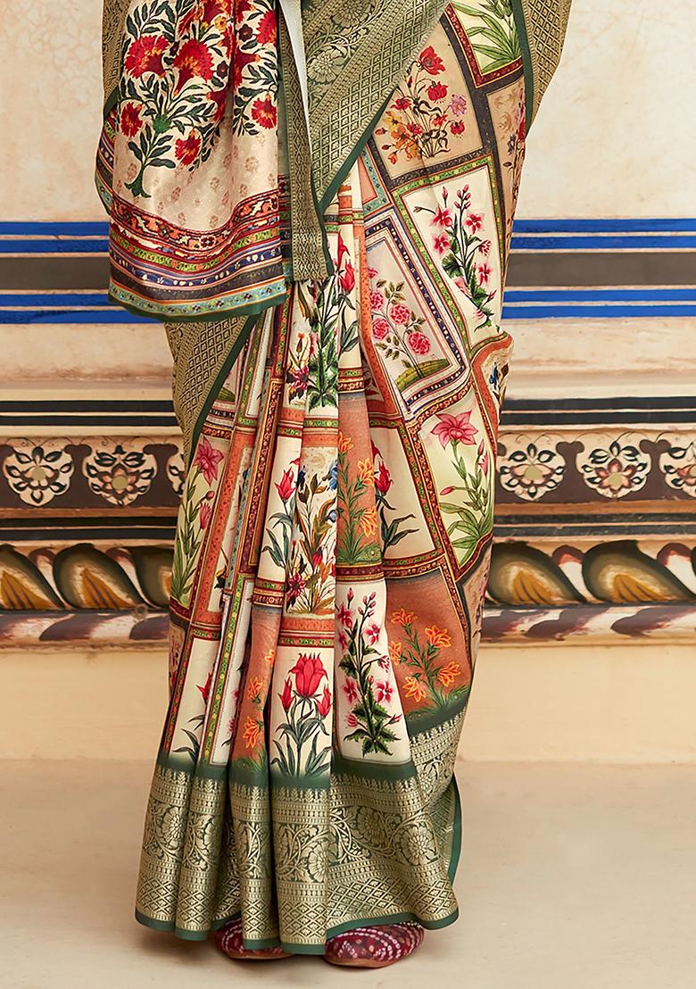 Multicolour Digital Print Silk Sarees