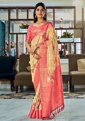 Yellow Digital Print Silk Sarees