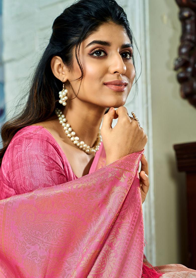 Cream Floral Print Silk Sarees