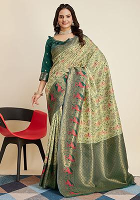 Green Zari Weaving Banarasi Silk  Sarees