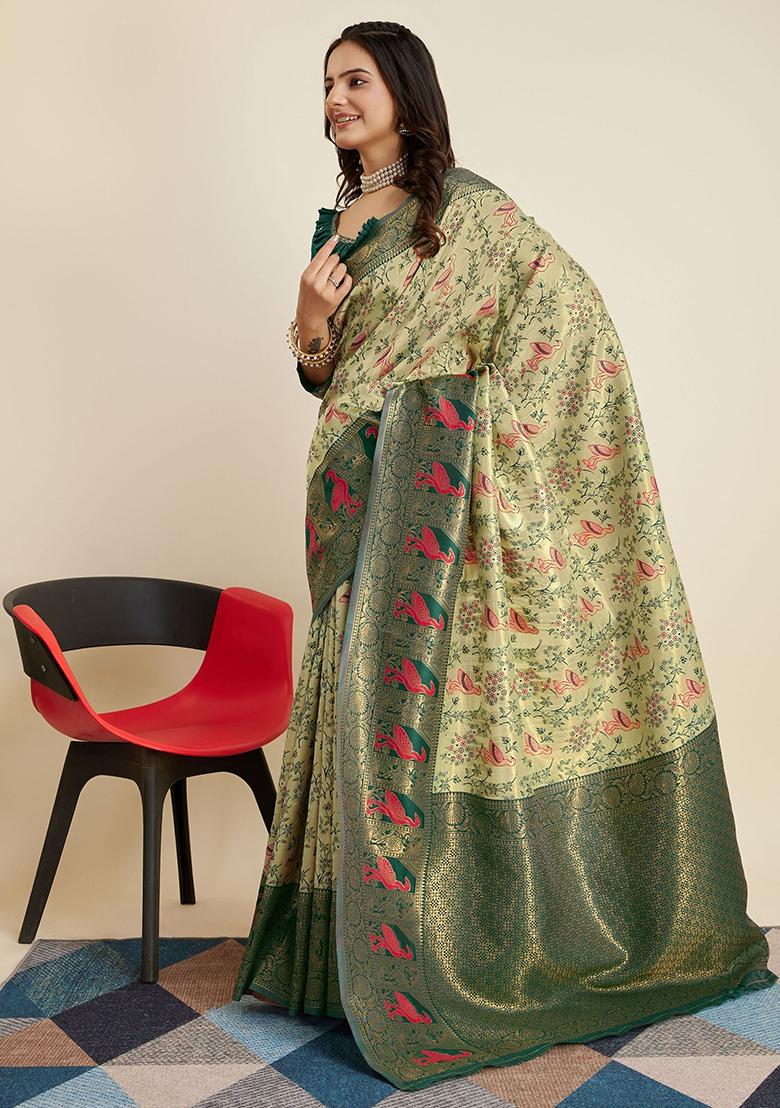 Green Zari Weaving Banarasi Silk  Sarees