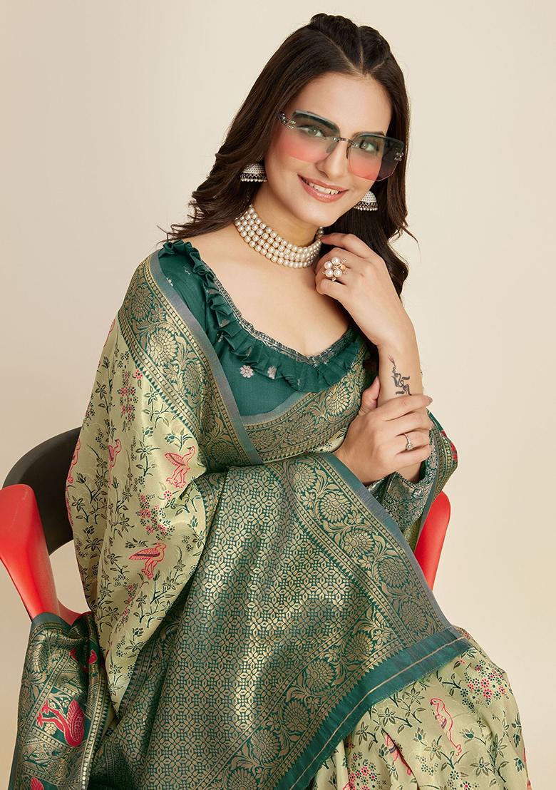 Green Zari Weaving Banarasi Silk  Sarees